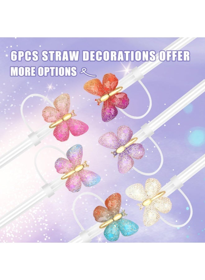 6 Cute Butterfly Straw Toppers, Compatible with Stanley Cups, Food-grade Silicone, 10mm Straw Sleeves, Straw Decorative Covers, Cup Protective Plugs (Multi-color) - Image 2